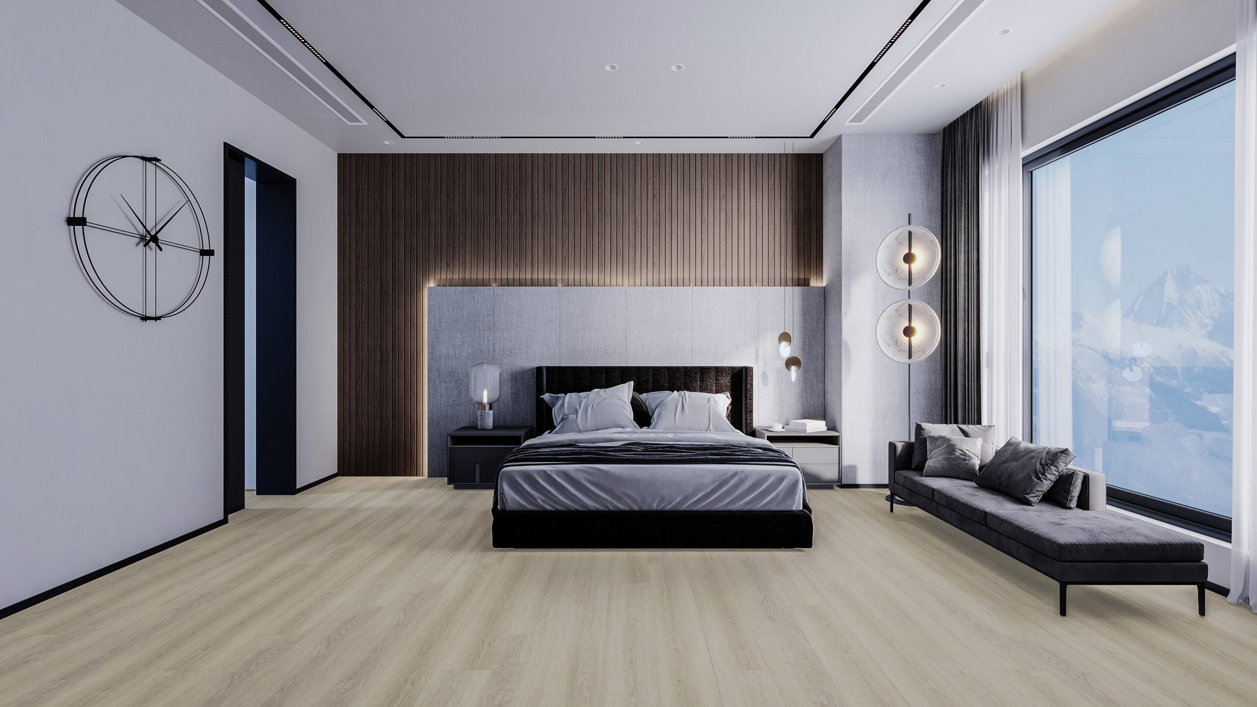 Suelo vinilico diseño Roble Jara en habitacion