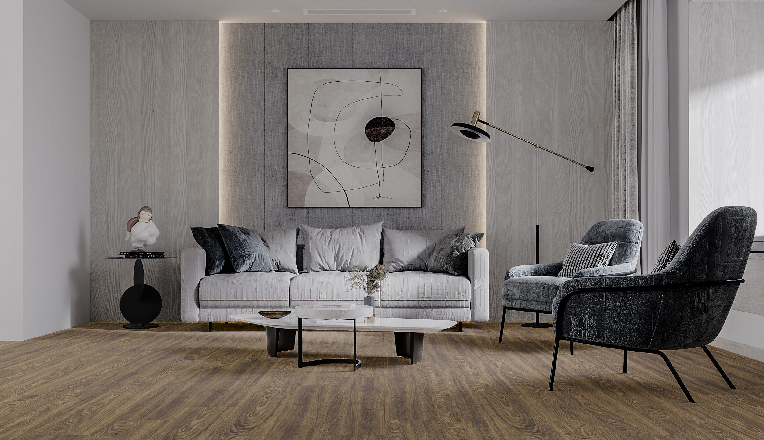 pavimento vinilico diseño Roble Aza en salon